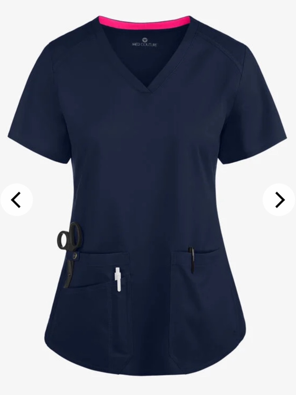 Touch 3-Pocket STRETCH Rib-Knit Side Panels Shirttail V- Neck Scrub Top - Picture 3 of 5
